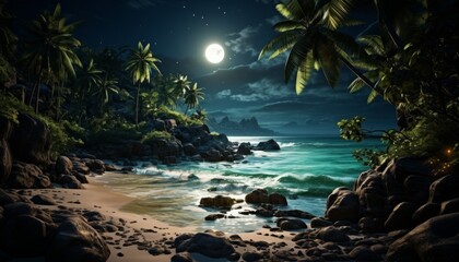 Wall Mural - Sea beach in tropical countries, vacation on the picturesque ocean shore.