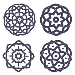 Four circles with geometric patterns