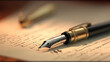 a Fountain pen resting on handwritten document. Generative Ai