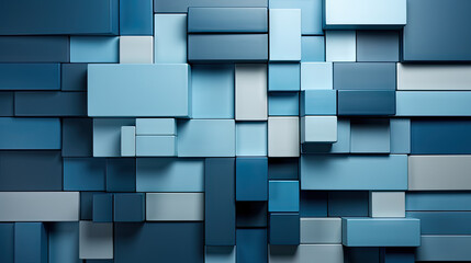 3D blocks of different shapes and sizes interlock to create a wall, Blue Business background