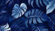 © drdigitaldesign - Abstract Background of illustrated Tropical Leaves. Exotic Wallpaper in navy blue Colors