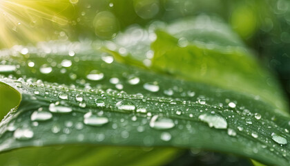  Water Droplets on Green Leaf with Bokeh Background