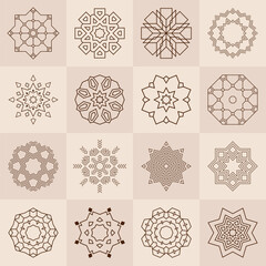 Wall Mural - seamless vector pattern with geometric circular ornaments isolated on square tiles. symmetric geomet