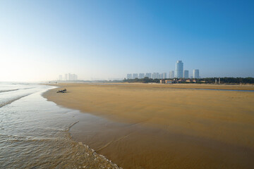 Canvas Print - Golden Beach and Urban Skyline, Yantai, Shandong, China