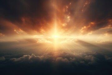 Poster - A captivating image of the sun shining brightly through the clouds. Perfect for adding a touch of warmth and positivity to any project or design.