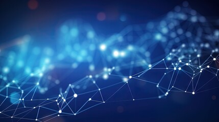 Abstract technology network with connected line dots on blue polygon background