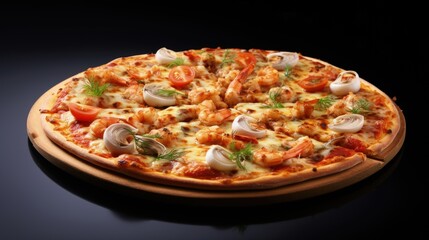 Aufkleber - Delicious seafood pizza on a white background