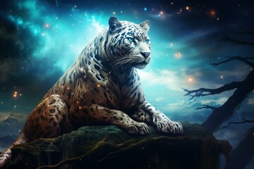 Wall Mural - Majestic cosmic big cat evoking spirituality, magic, and legend. Generative AI