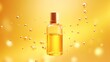 3D rendering of a yellow background with isolated golden oil or serum for skin care cosmetics