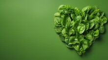 Green Heart On Kraft Paper Heart Shape In Fresh Spinach Leaves Vegan Valentine Concept Copy Space Love For Green Vegetables
