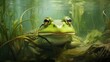 A big green frog drifts in dirty water