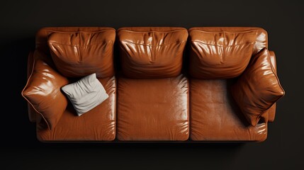 Wall Mural - Bird s eye view of leather sofa with cushions