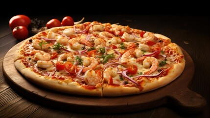 Aufkleber - Delicious seafood pizza on a white background