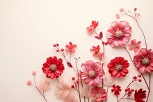 A picture of red flowers on a pale pink and white backdrop. Generative AI
