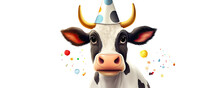 Funny Cartoon Cow On White Background.