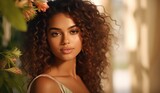 Fototapeta  - A stunning woman with gorgeous curly hair