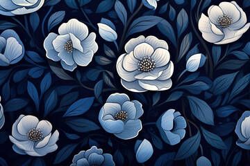 Poster - Textured deep blue floral background