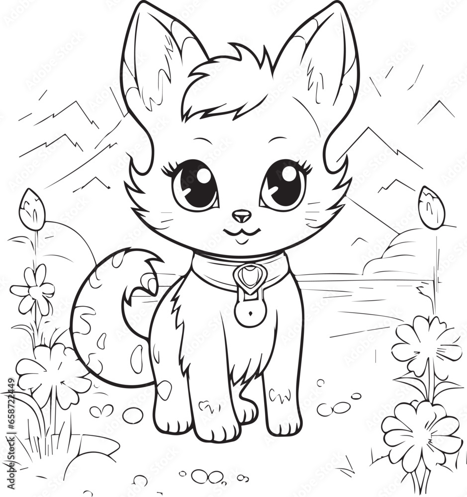 Meow Cats Coloring page for Kids Stock Vector | Adobe Stock