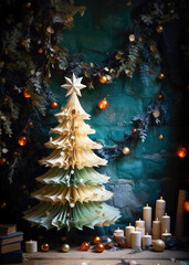 Wall Mural - Christmas tree made from paper. Alternative idea festive decorated for home.