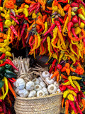 Fototapeta Miasta - mixed chili peppers with garlic.