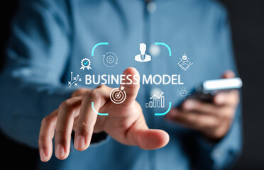 Aufkleber - Business model and analyst marketing for online business strategy planning and development company and startup with ai tech smart robot.