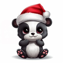 Kawaii cute panda in Santa hat at Christmas