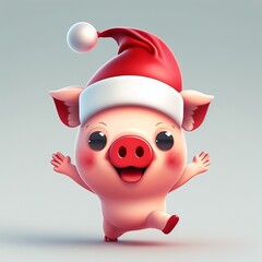 Kawaii cute pig in Santa hat at Christmas