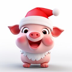 Kawaii cute pig in Santa hat at Christmas