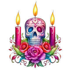 Sugar skull alter with candles, for Day of the Dead in Mexico