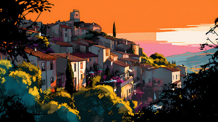 Wall Mural - Illustration of beautiful view of Saint-Paul-de-Vence, France