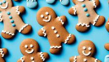Gingerbread Biscuit With Snow Man And Icing As Snow For Christmas And Happy New Year Celebration And Party ,A Cookies And Bakery. Winter Season