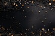 Abstract festive dark background with gold and black stars. New year, birthday, holidays celebration.