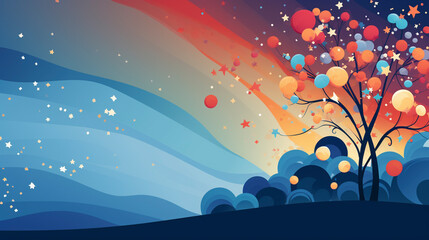 Wall Mural - colorful balloons in a moment of celebration, on a smooth rainbow background, vector style, room for copy, marketing asset