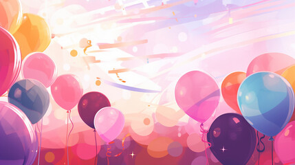 colorful balloons in a moment of celebration, on a smooth pink background, vector style, room for copy, marketing asset