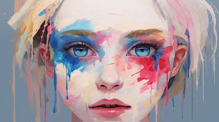 Wall Mural - A colorful portrait of a young woman. Psychedelic drawing of a woman's face.