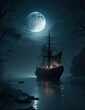 sailing ship in the night