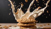 Tasty Cookie With Milk Splash, Generated With AI