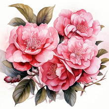 Watercolor Camellia Clipart, Generative Ai
