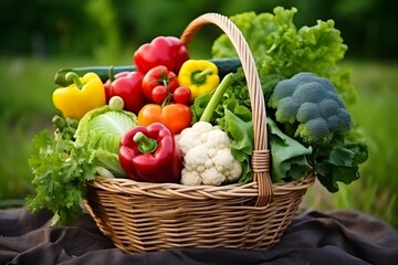 Basket with fresh vegetables. Background of nature.