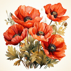 Wall Mural - watercolor poppy clipart, generative ai