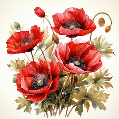 Wall Mural - watercolor poppy clipart, generative ai