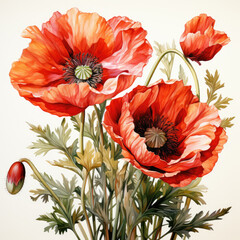 Wall Mural - watercolor poppy clipart, generative ai