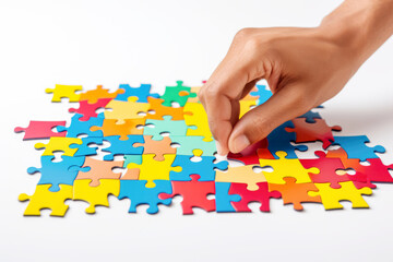 A close-up photo of hand piecing together a jigsaw puzzle, symbolizing teamwork and the concept of finding solutions through cooperation.