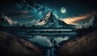 mountain with lake landscape at stary night design illustration