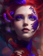 © AdrianGomezFoto - Artistic portrait of a red-haired and white-skinned woman, with accentuated and theatrical makeup and volumetric and cinematic lighting. Creative and beautiful portrait.