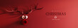 Christmas reindeer with red nose and Merry Christmas text on red paper background. 3D Rendering, 3D Illustration