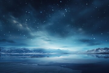 Wall Mural - a stunning image of a night sky filled with stars reflecting on a calm body of water. perfect for ce