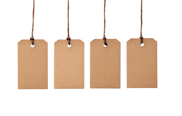 Hanging blank brown note cards isolated on transparen background PNG