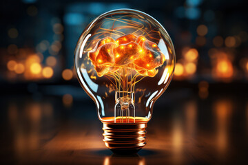 Wall Mural - a brain-shaped lightbulb glowing brightly, representing the concept of creativity and innovative thi