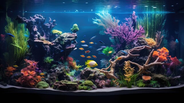 An exquisite aqua scape featuring a lush underwater garden with vibrant aquatic plants, AI Generative